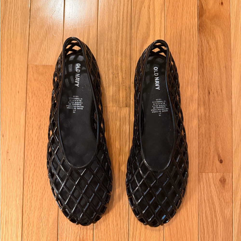 Old Navy Caged Jelly Ballet Flats Slip On Shoes Black Size 10 #Summer #spring